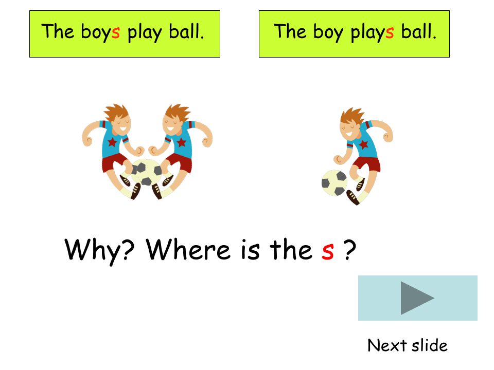 The boy plays ball. Why Where is the s Next slide