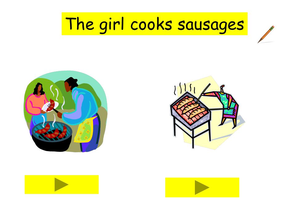 The girl cooks sausages
