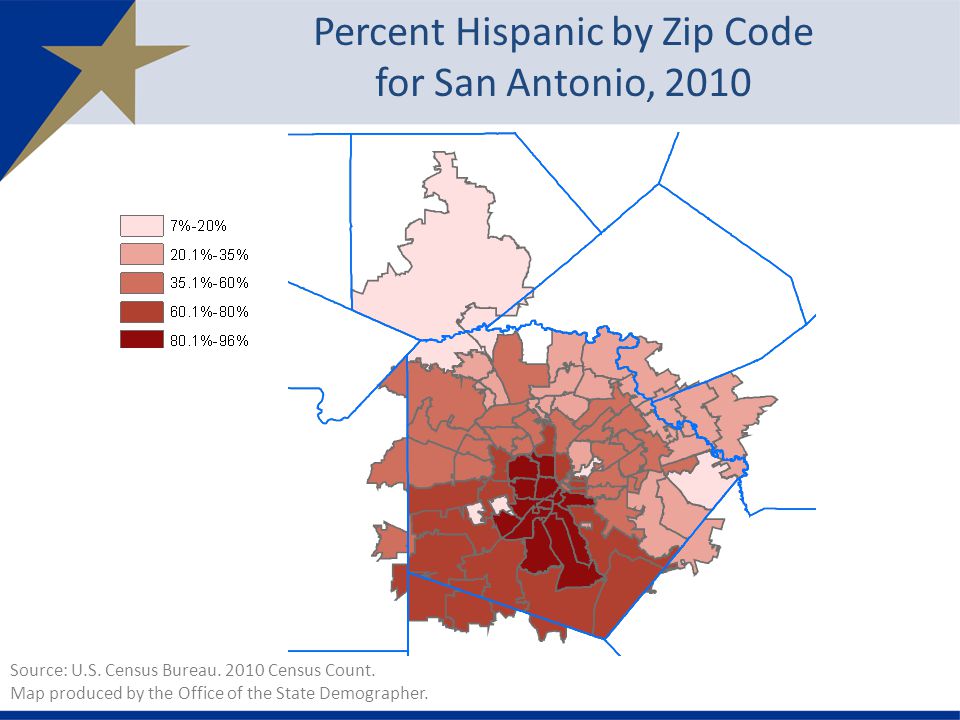 Percent Hispanic by Zip Code for San Antonio, 2010 Source: U.S.