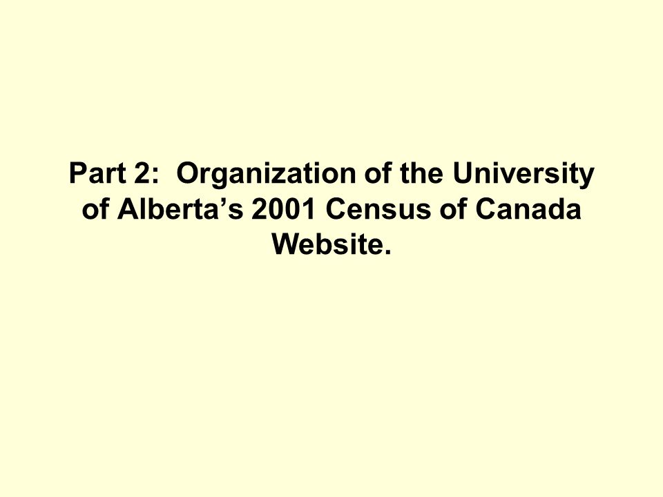 Part 2: Organization of the University of Alberta’s 2001 Census of Canada Website.