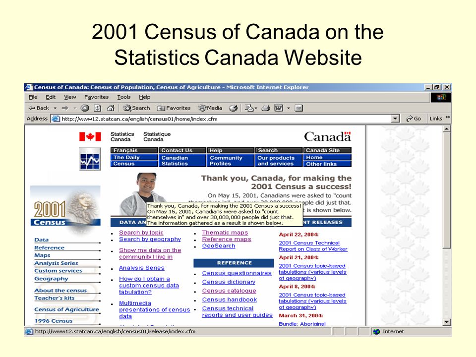 2001 Census of Canada on the Statistics Canada Website