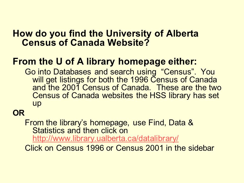 How do you find the University of Alberta Census of Canada Website.
