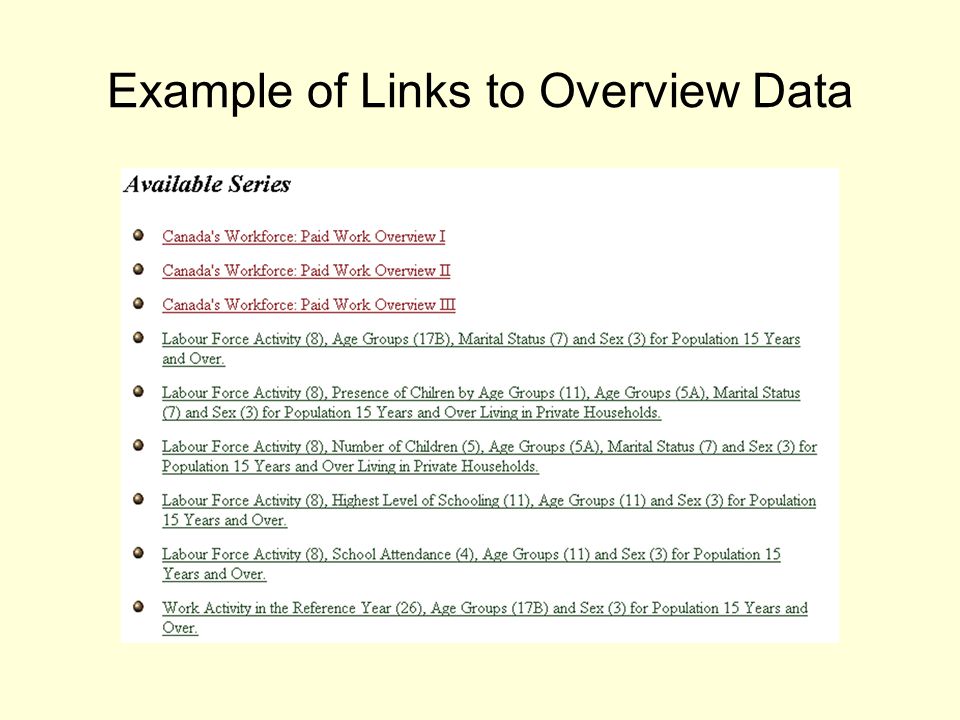 Example of Links to Overview Data