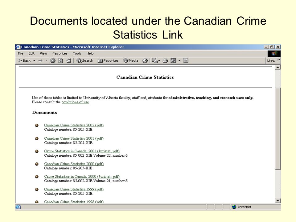 Documents located under the Canadian Crime Statistics Link