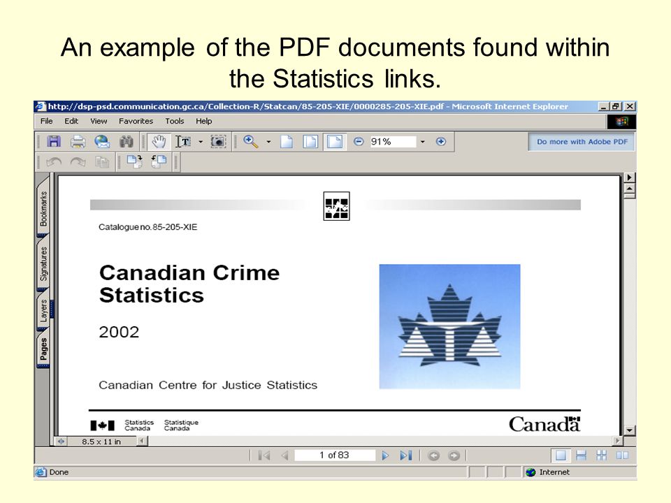 An example of the PDF documents found within the Statistics links.