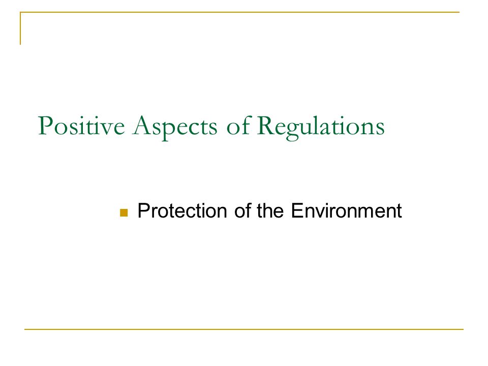 Positive Aspects of Regulations Protection of the Environment