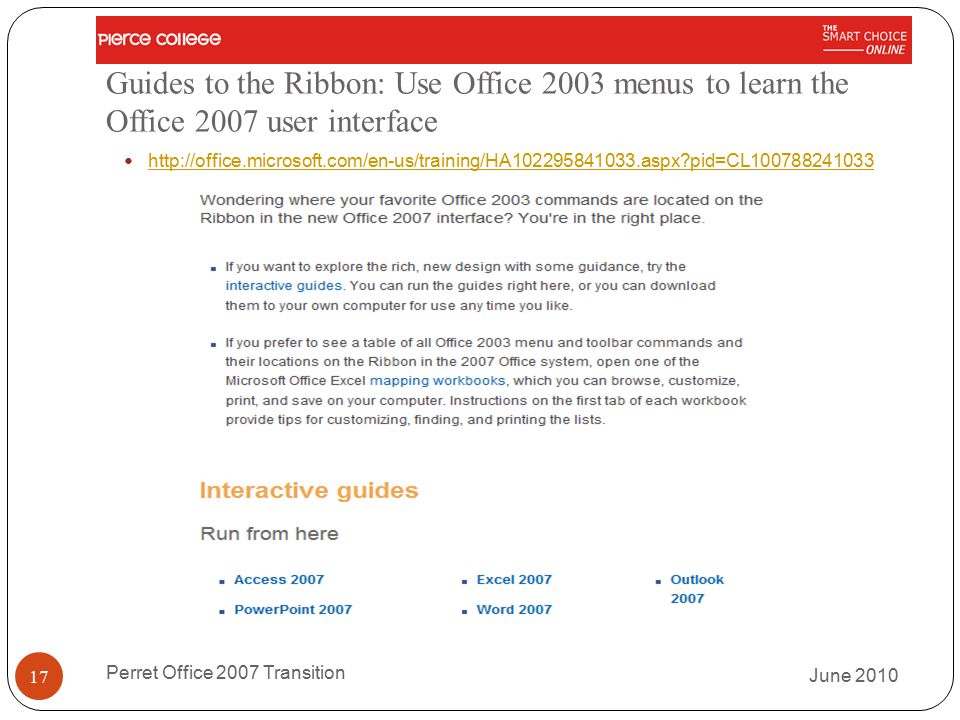 Guides to the Ribbon: Use Office 2003 menus to learn the Office 2007 user interface   pid=CL June 2010 Perret Office 2007 Transition 17