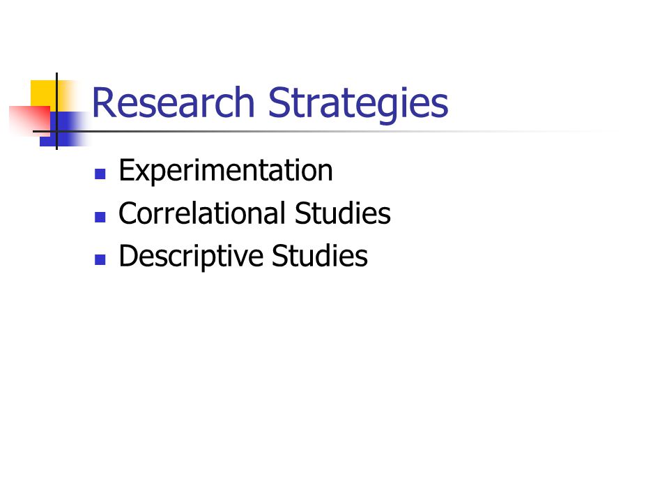 Research Strategies Experimentation Correlational Studies Descriptive Studies