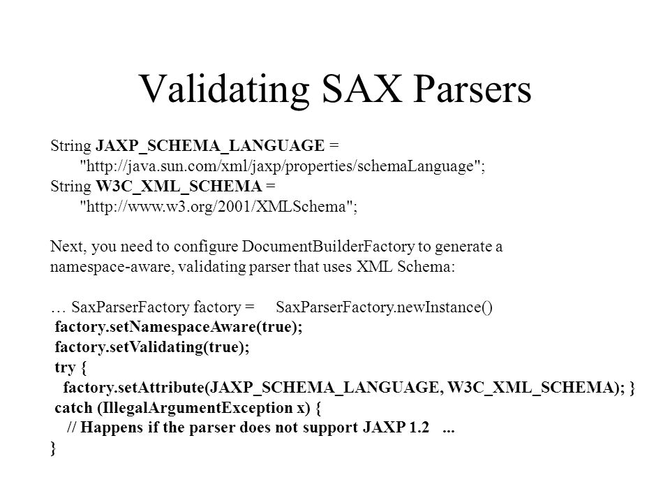 Validating xml documentbuilderfactory
