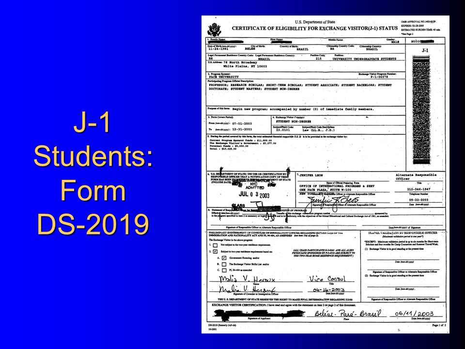J-1 Students: Form DS-2019