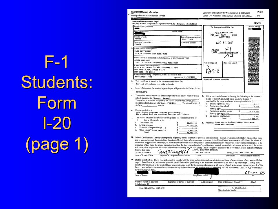 F-1 Students: Form I-20 (page 1)