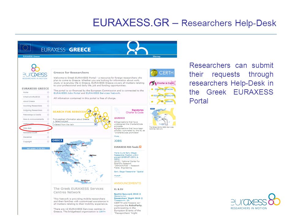 EURAXESS.GR – Researchers Help-Desk Researchers can submit their requests through researchers Help-Desk in the Greek EURAXESS Portal