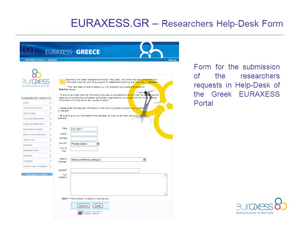 EURAXESS.GR – Researchers Help-Desk Form Form for the submission of the researchers requests in Help-Desk of the Greek EURAXESS Portal