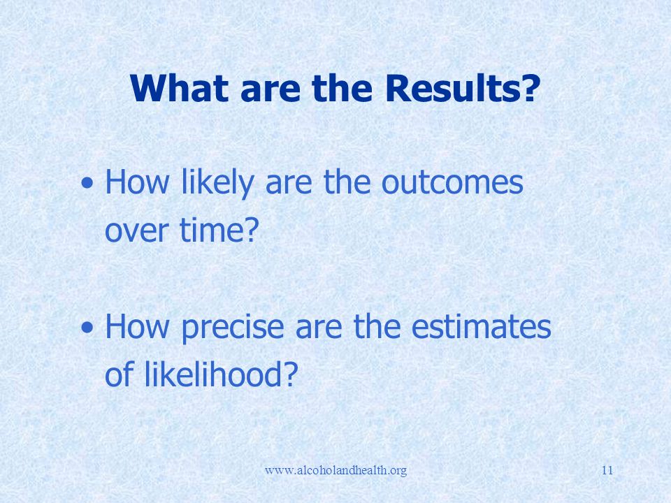 What are the Results. How likely are the outcomes over time.