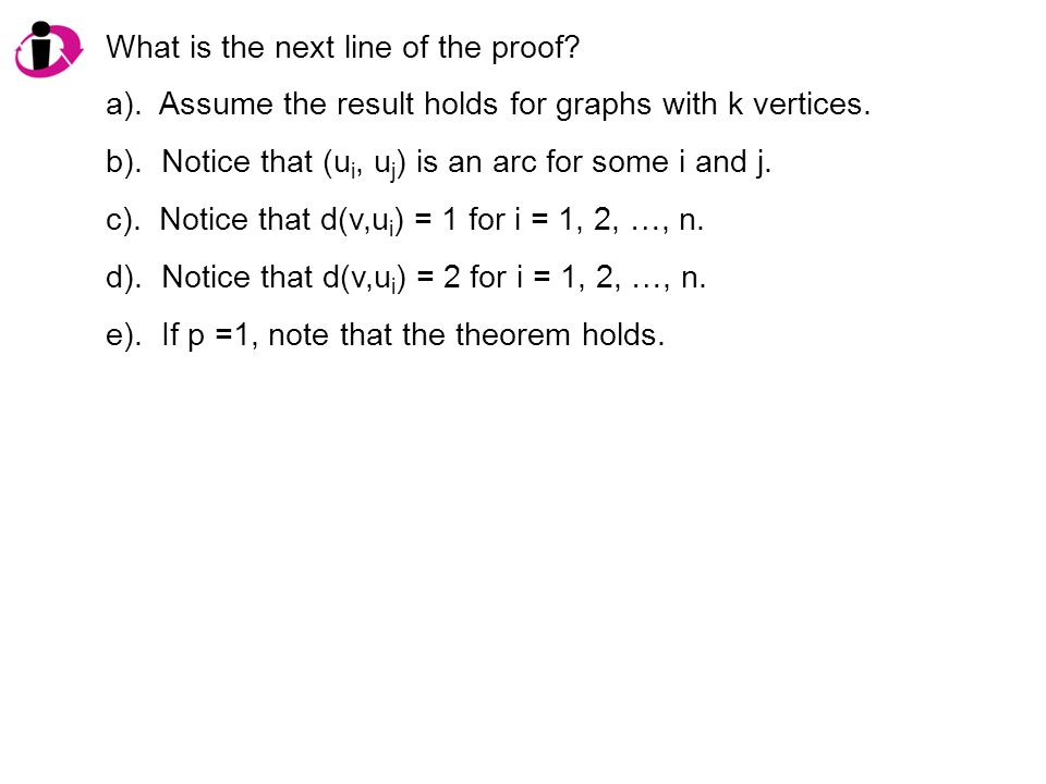 What is the next line of the proof. a). Assume the result holds for graphs with k vertices.