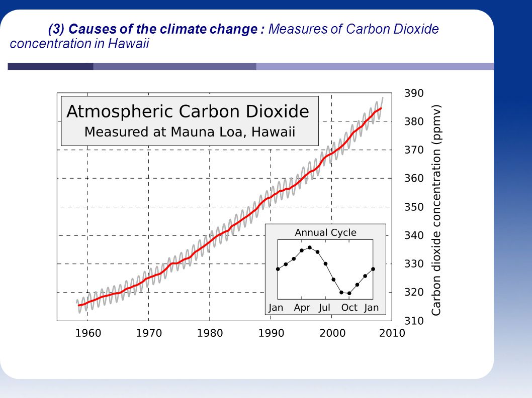 (3) Causes of the climate change : Measures of Carbon Dioxide concentration in Hawaii