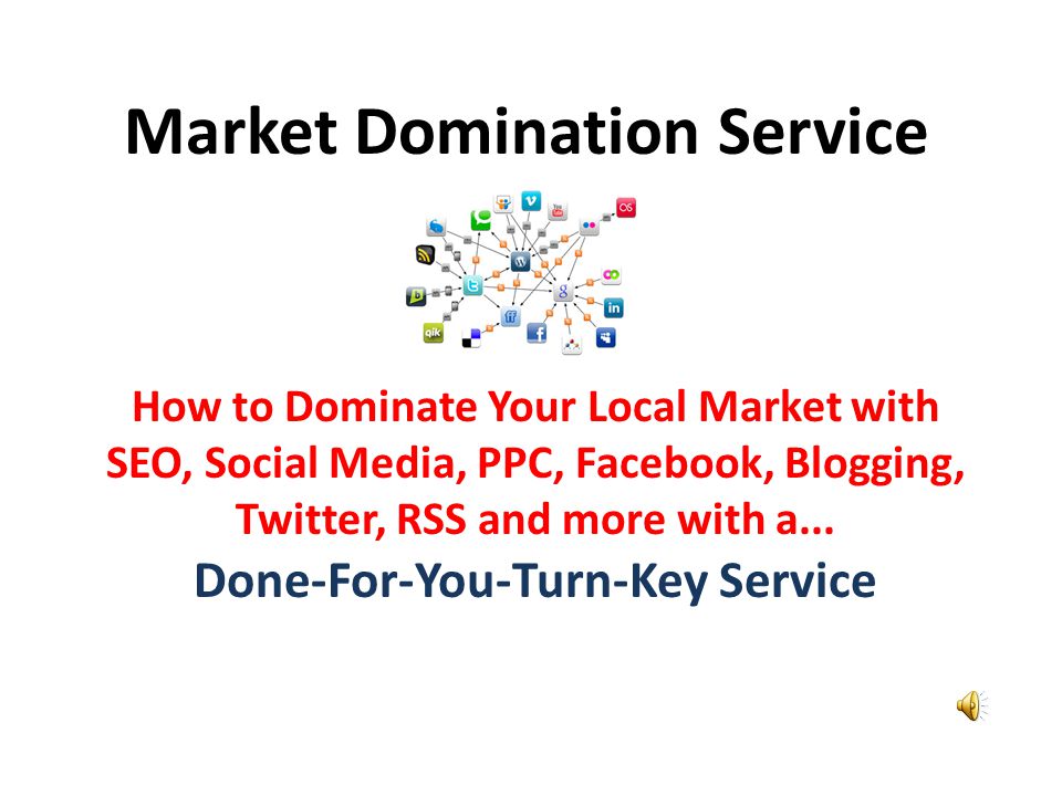 Market Domination Service How to Dominate Your Local Market with SEO, Social Media, PPC, Facebook, Blogging, Twitter, RSS and more with a...