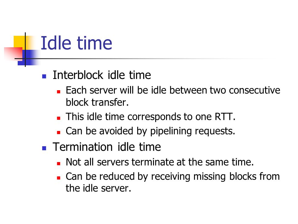 Idle time Interblock idle time Each server will be idle between two consecutive block transfer.