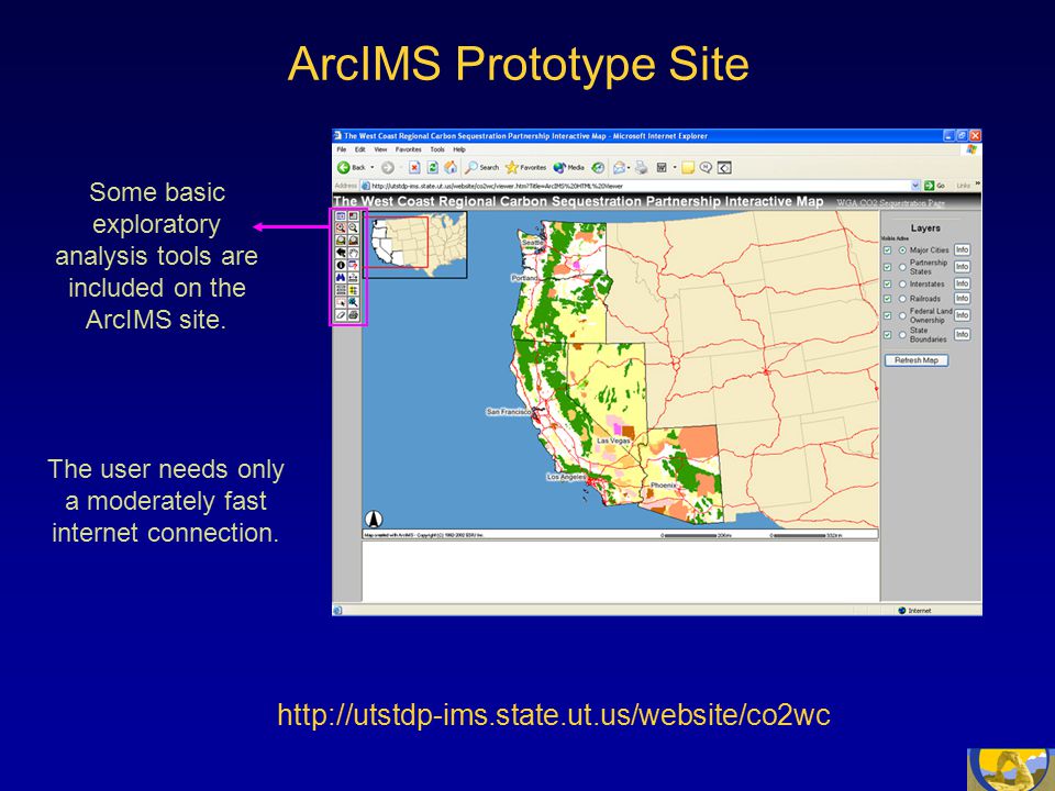 ArcIMS Prototype Site Some basic exploratory analysis tools are included on the ArcIMS site.