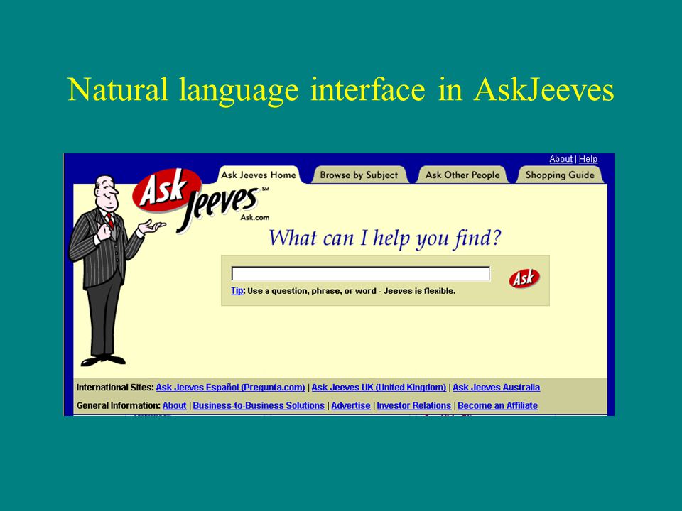 Natural language interface in AskJeeves