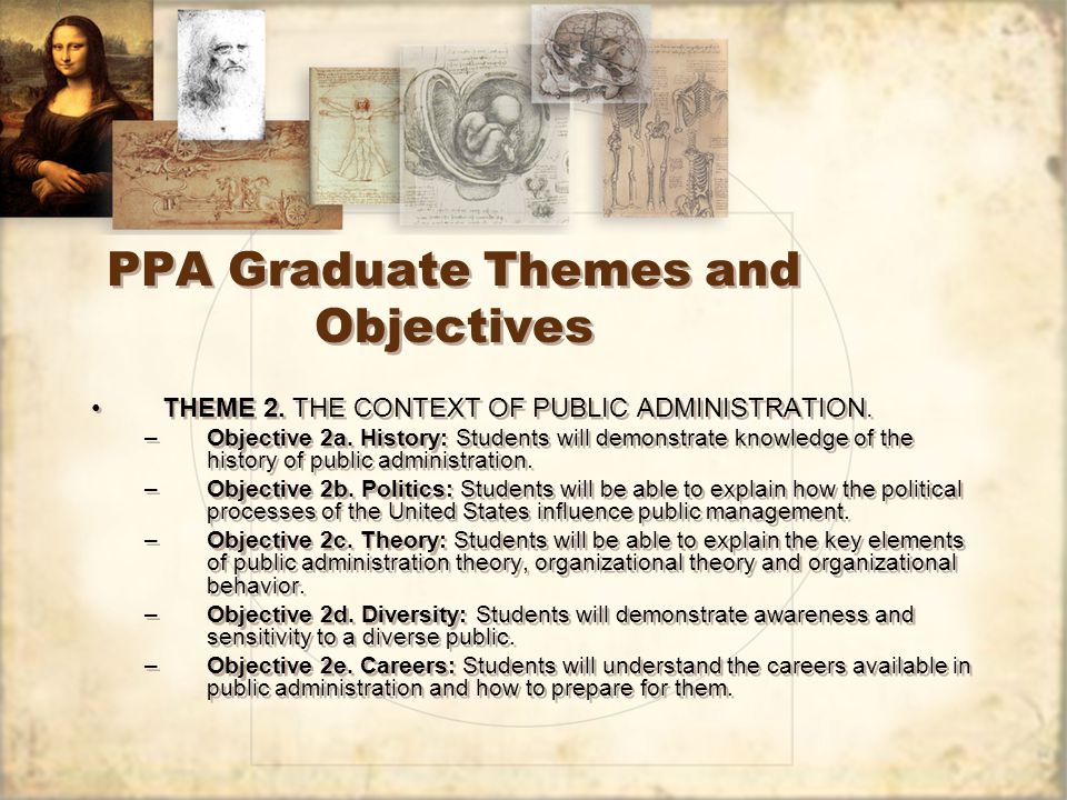 PPA Graduate Themes and Objectives THEME 2. THE CONTEXT OF PUBLIC ADMINISTRATION.