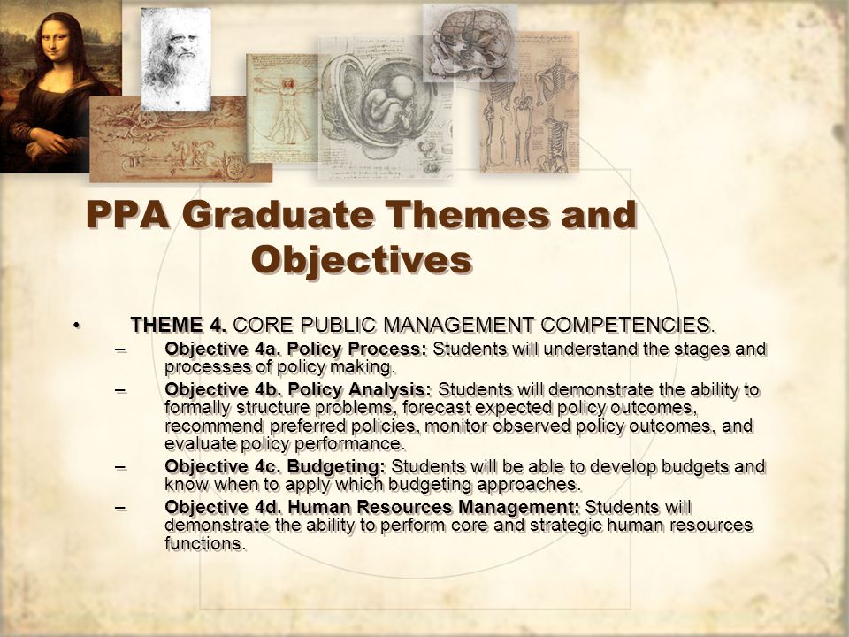 PPA Graduate Themes and Objectives THEME 4. CORE PUBLIC MANAGEMENT COMPETENCIES.