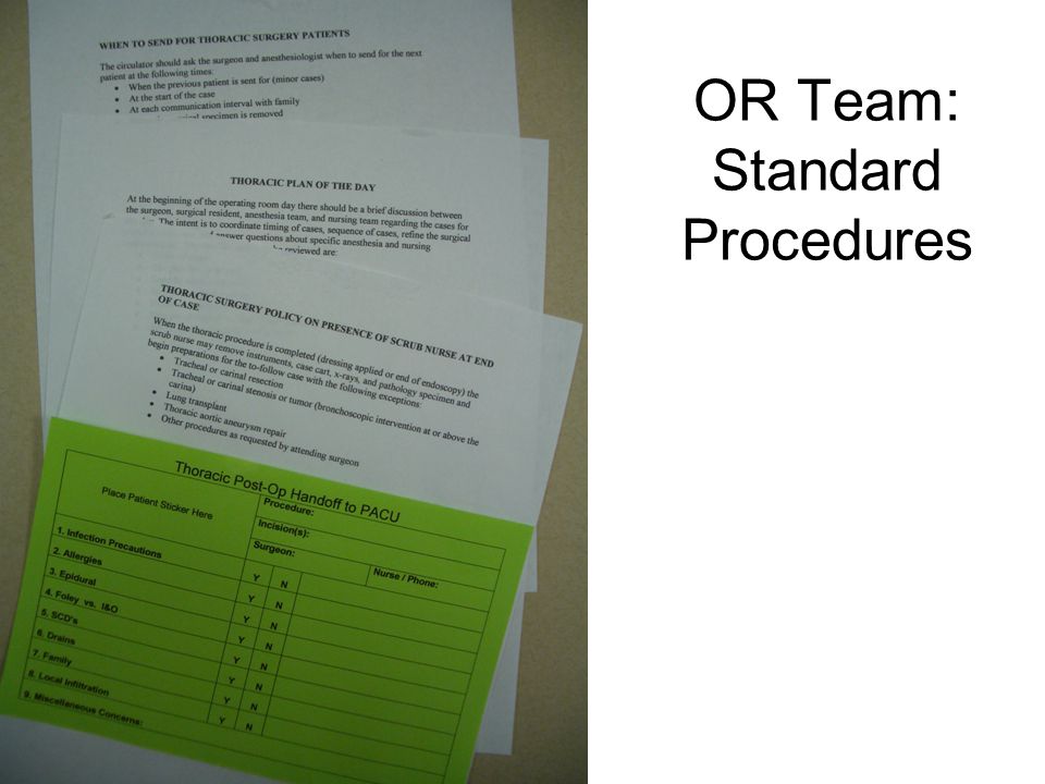 OR Team: Standard Procedures