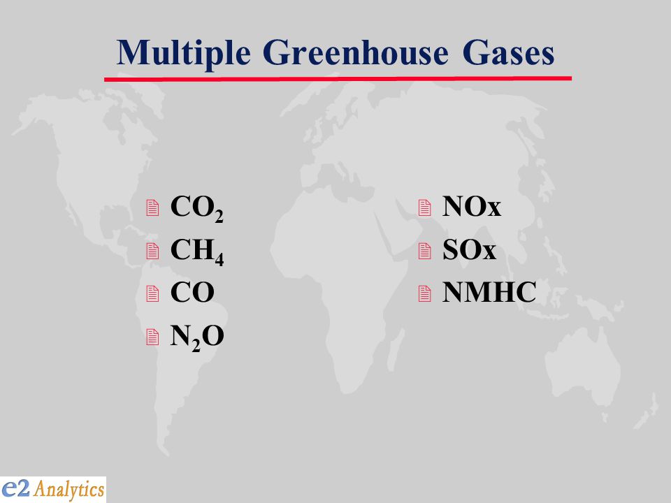 Multiple Greenhouse Gases 2 CO 2 2 CH 4 2 CO 2 N 2 O 2 NOx 2 SOx 2 NMHC