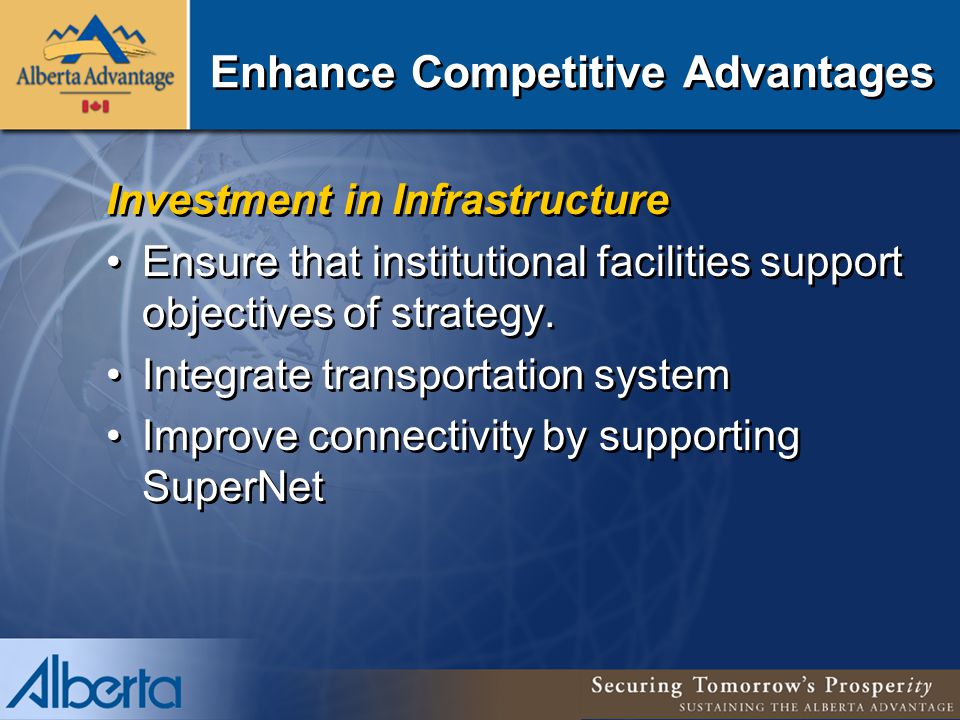 Enhance Competitive Advantages Investment in Infrastructure Ensure that institutional facilities support objectives of strategy.