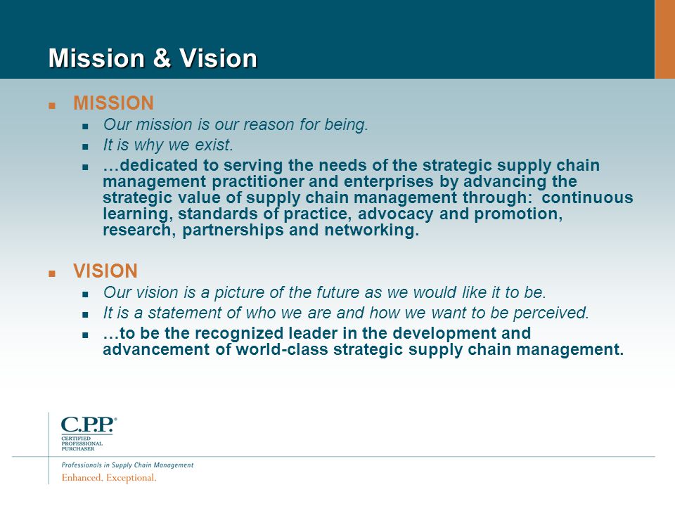 Mission & Vision MISSION Our mission is our reason for being.
