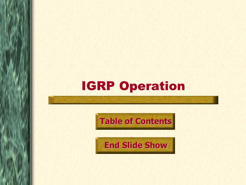IGRP Operation Table of Contents Table of Contents End Slide Show End Slide Show