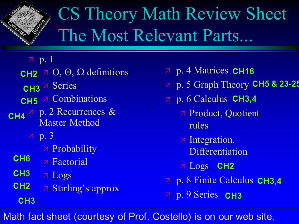 CS Theory Math Review Sheet The Most Relevant Parts...