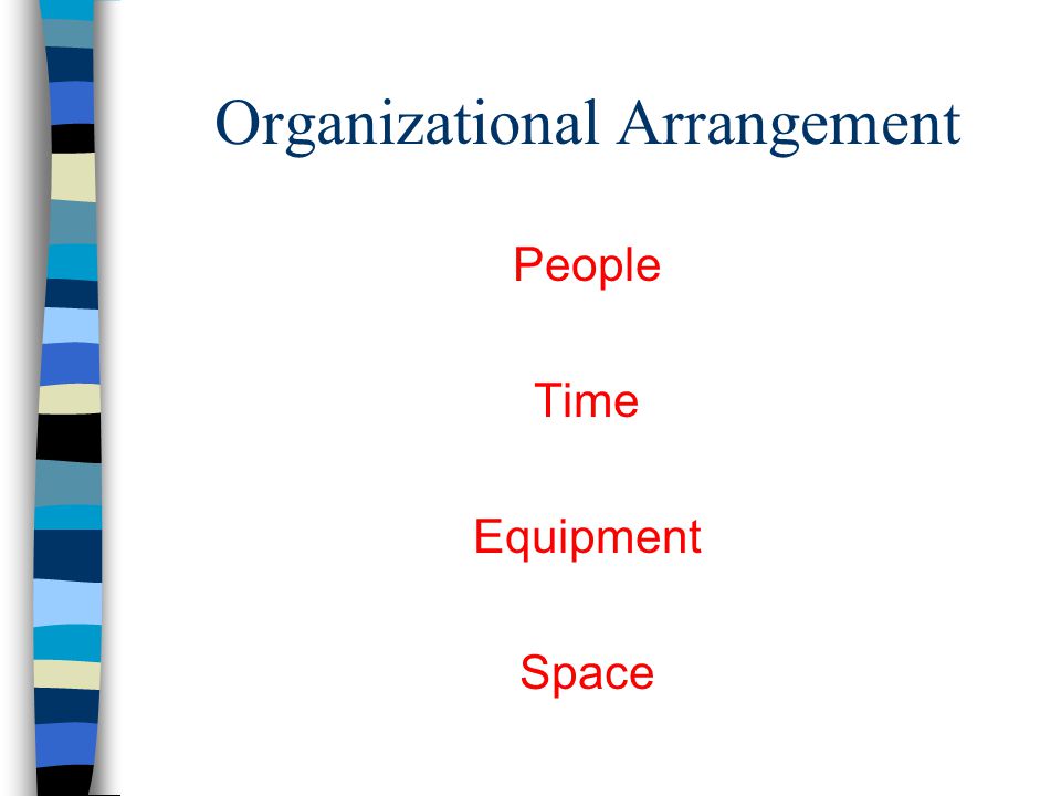 Organizational Arrangement People Time Equipment Space