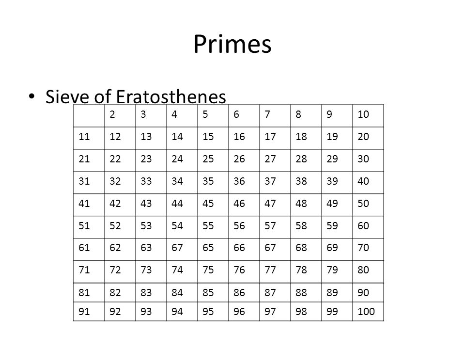 Primes Sieve of Eratosthenes