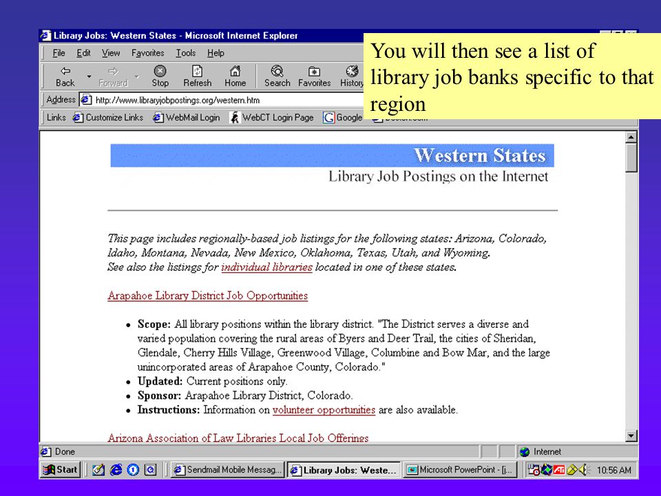 You will then see a list of library job banks specific to that region