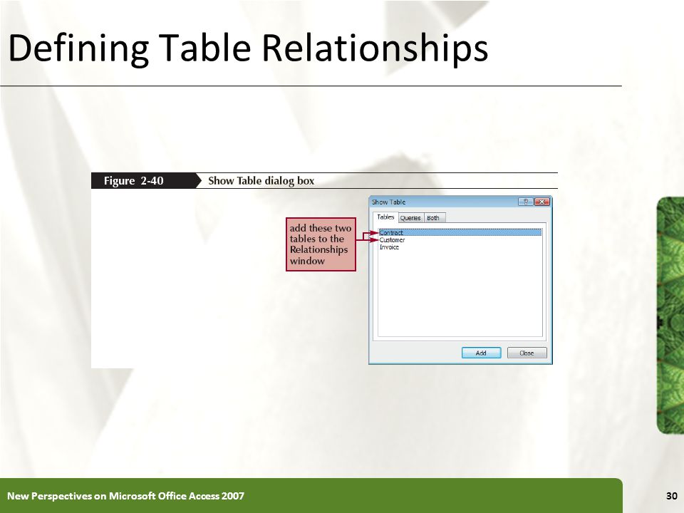 XP Defining Table Relationships New Perspectives on Microsoft Office Access