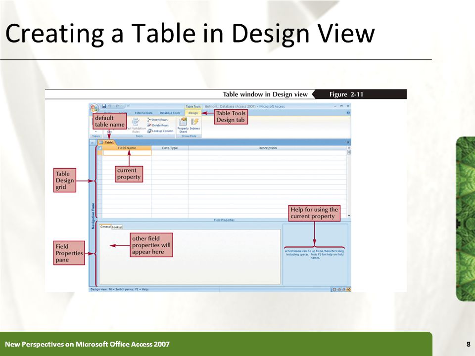 XP Creating a Table in Design View New Perspectives on Microsoft Office Access 20078