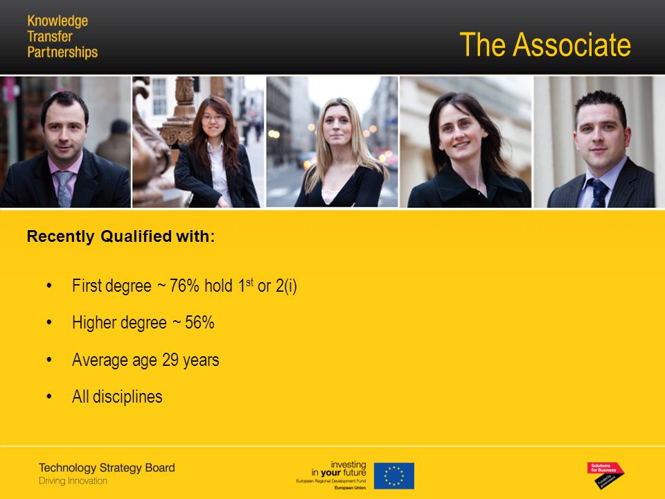 The Associate Recently Qualified with: First degree ~ 76% hold 1 st or 2(i) Higher degree ~ 56% Average age 29 years All disciplines