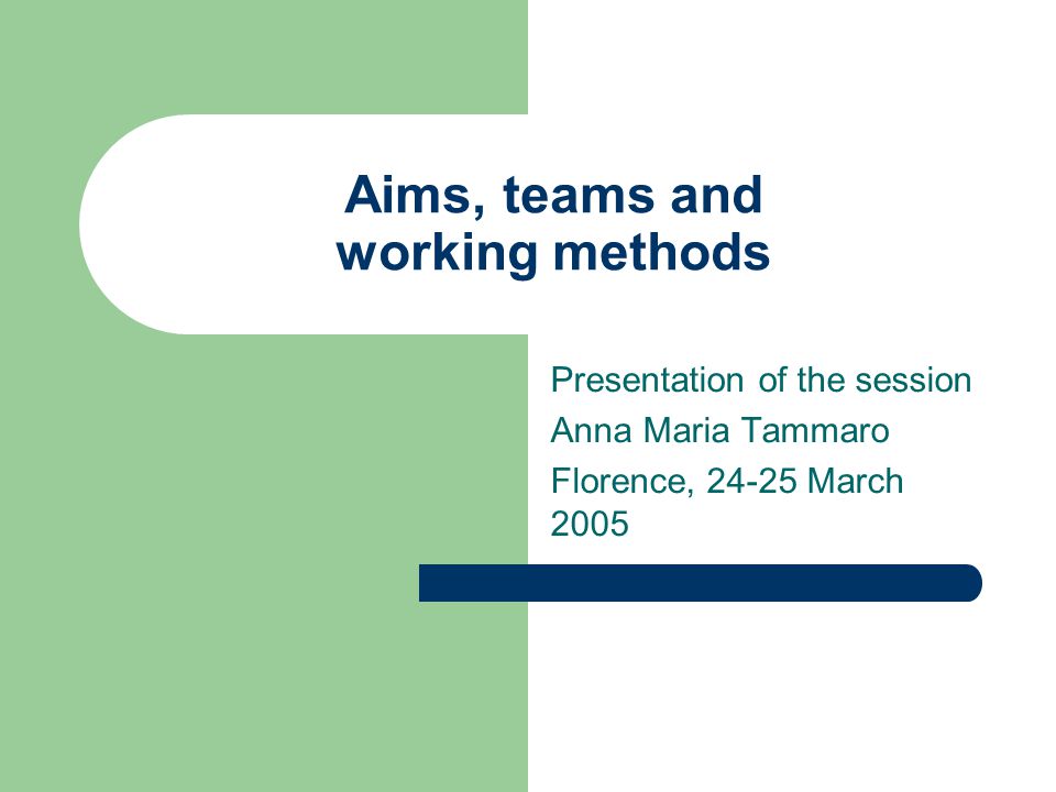 Aims, teams and working methods Presentation of the session Anna Maria Tammaro Florence, March 2005
