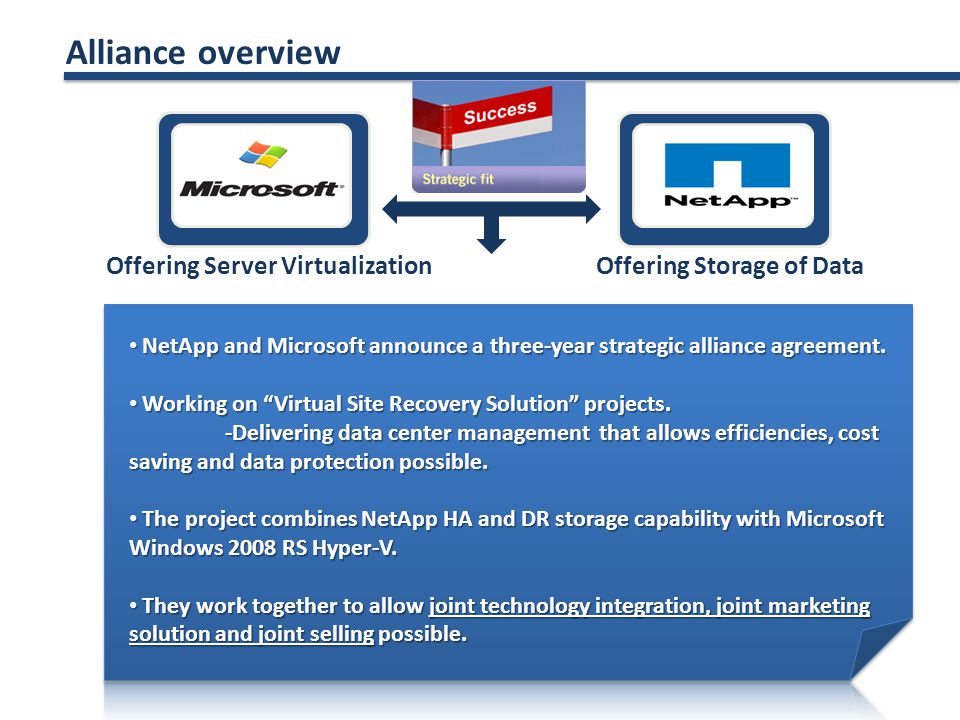 NetApp and Microsoft announce a three-year strategic alliance agreement.