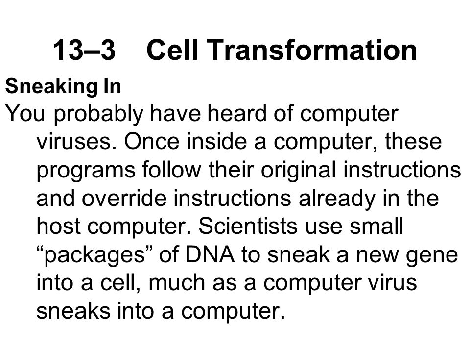 13–3Cell Transformation Sneaking In You probably have heard of computer viruses.