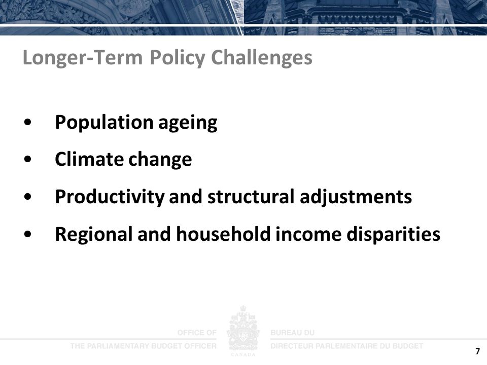 7 Longer-Term Policy Challenges Population ageing Climate change Productivity and structural adjustments Regional and household income disparities