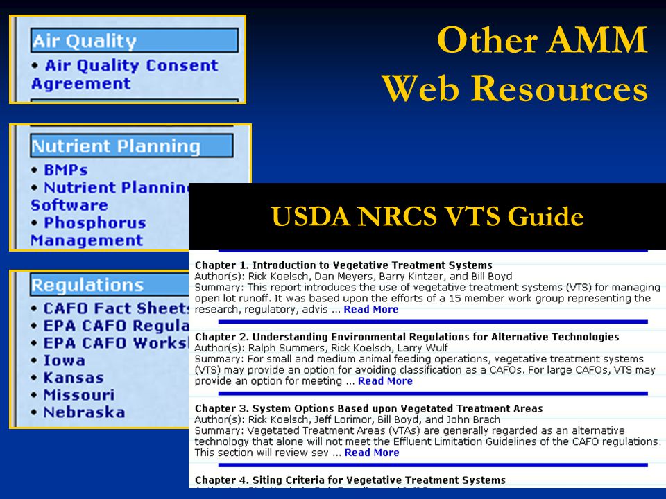 Other AMM Web Resources USDA NRCS VTS Guide