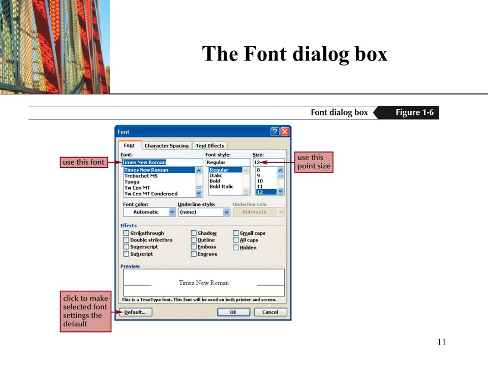 XP 11 The Font dialog box