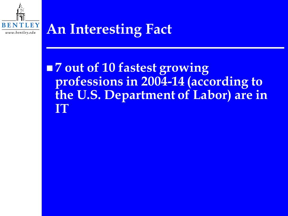 An Interesting Fact n 7 out of 10 fastest growing professions in (according to the U.S.