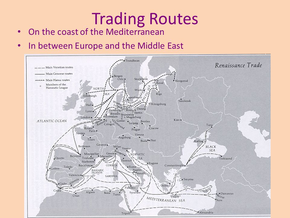 Trading Routes On the coast of the Mediterranean In between Europe and the Middle East