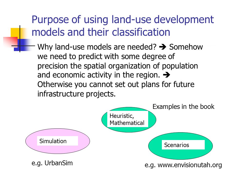 Purpose of using land-use development models and their classification Why land-use models are needed.