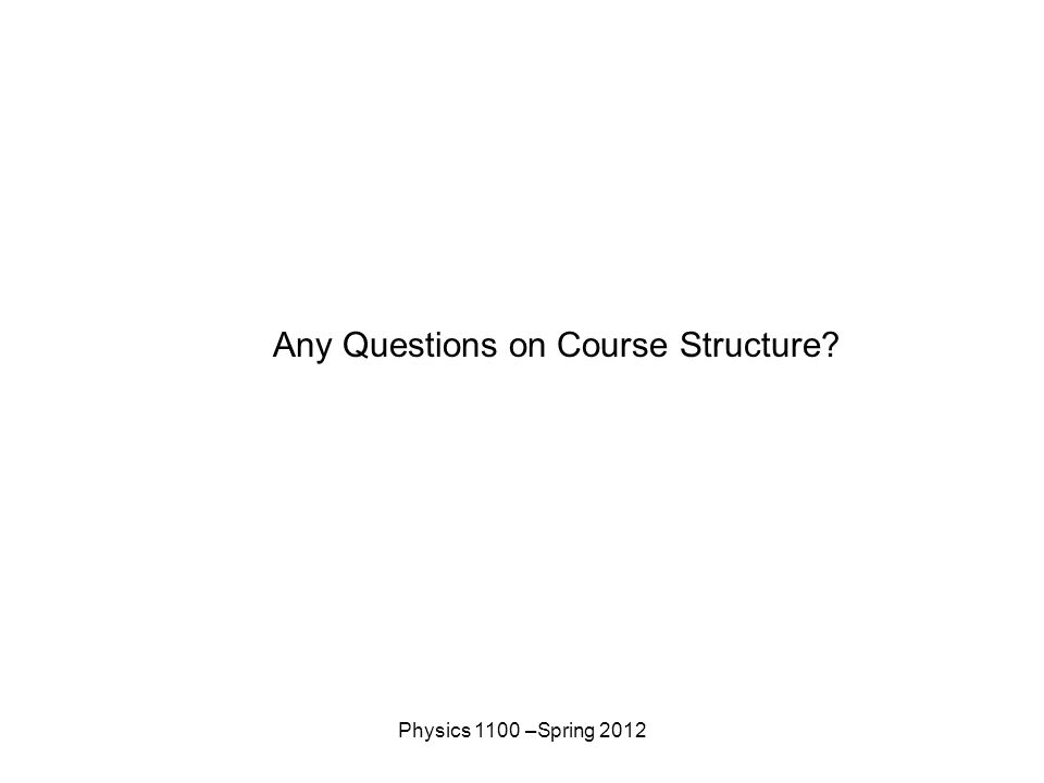 Physics 1100 –Spring 2012 Any Questions on Course Structure