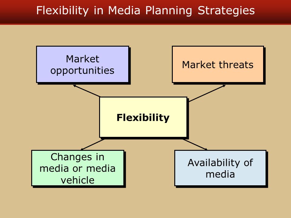 Flexibility in Media Planning Strategies Market opportunities Market threats Availability of media Changes in media or media vehicle Flexibility