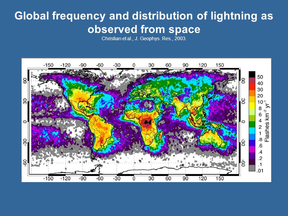 Global frequency and distribution of lightning as observed from space Christian et al., J.